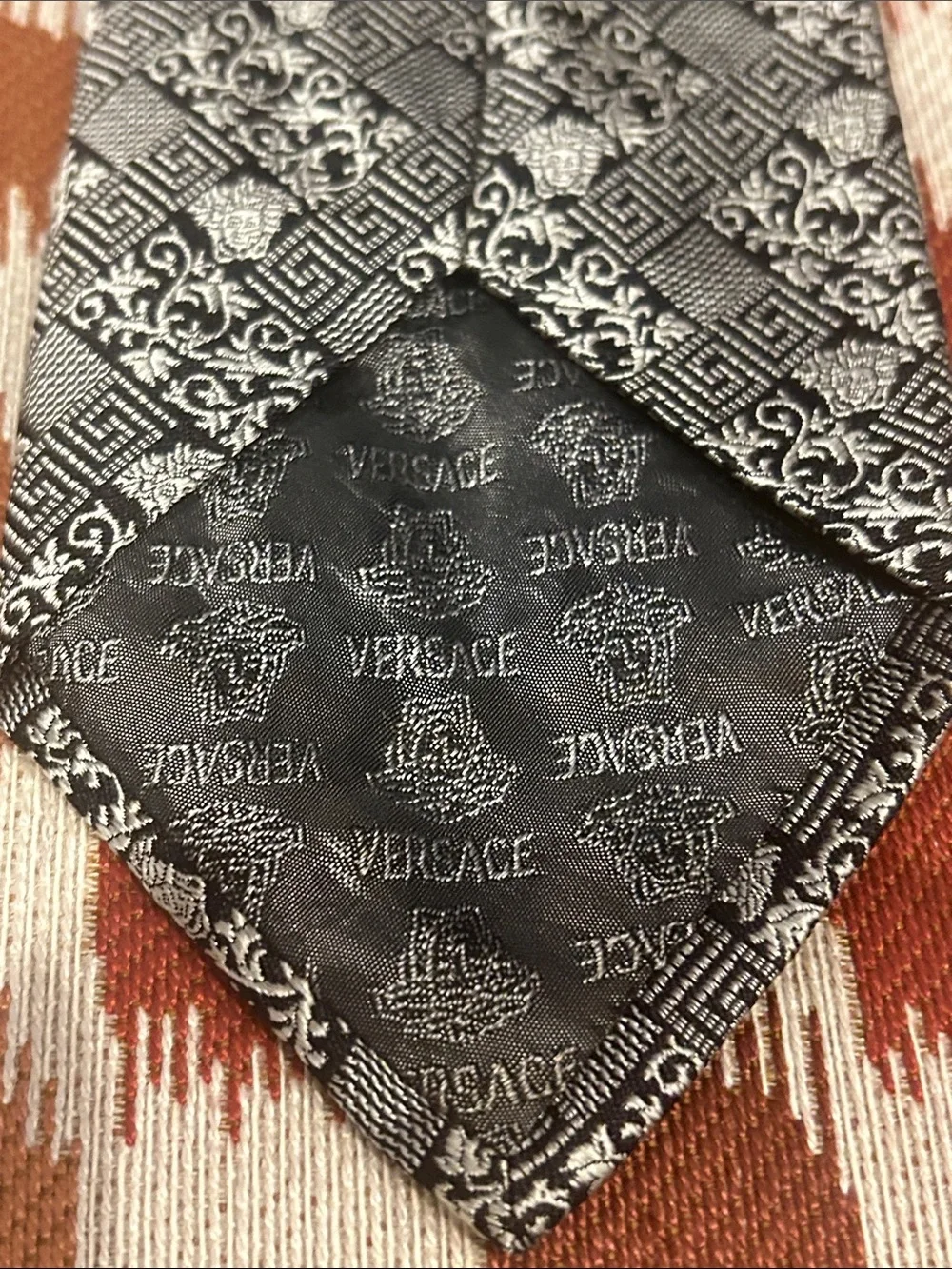 Vintage Gianni Versace black and gray Medusa Silk Tie